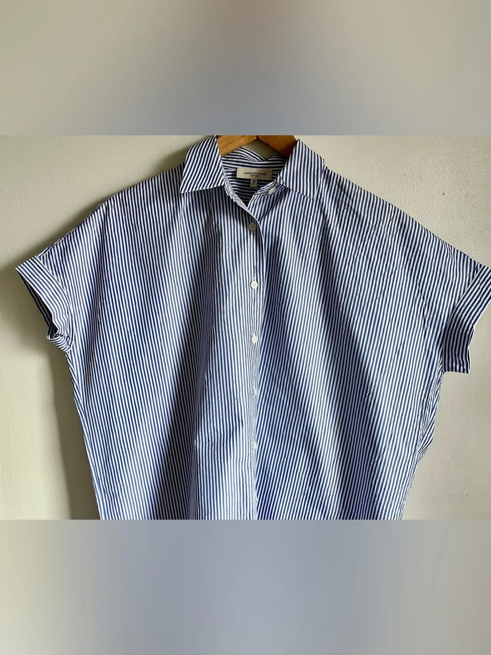 LAFAYETTE 148 Bluebird Crinkle Oversized Striped Shirt - Picture 7 of 13